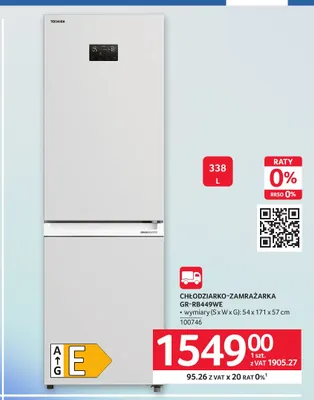 Chłodziarko-zamrażarka GR-RB449WE Toshiba promocja w Selgros