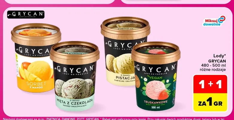 Lody Sorbet z mango Grycan promocja w Carrefour
