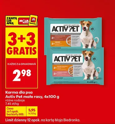 Karma dla psa Activ Pet małe rasy 4x100g promocja w Biedronka