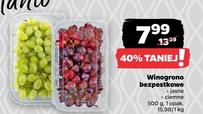 Winogrono bezpestkowe jasne 500 g promocja w Netto
