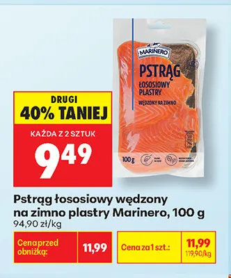 Pstrąg łososiowy wędzony na zimno plastry Marinero promocja w Biedronka