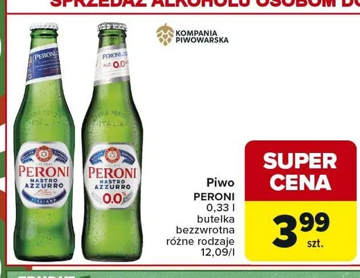 Piwo bezalkoholowe PERONI Nastro Azzurro 0.0% promocja w Carrefour