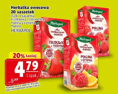 Herbatka owocowa Herbapol 20 saszetek różne rodzaje promocja w Prim Market