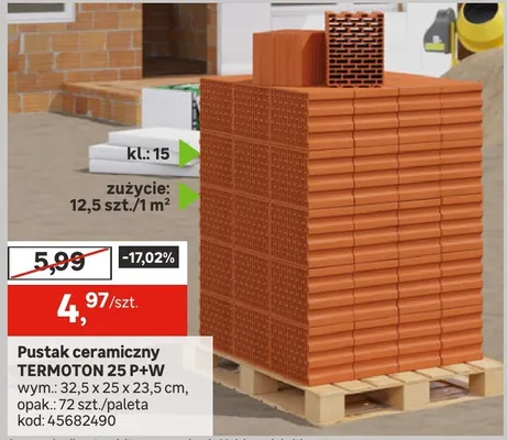 Pustak ceramiczny TERMOTON 25 P+W promocja w Leroy Merlin