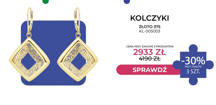 Kolczyki złoto 375 KL-005003 Briju promocja w Briju