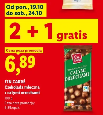 Czekolada mleczna z całymi orzechami Fin Carré promocja w Lidl