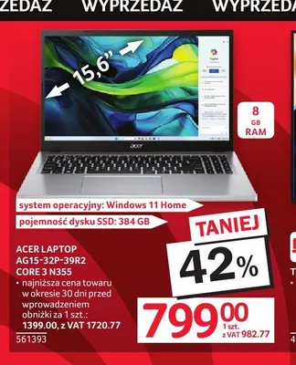 Laptop Acer Core 3 N355 promocja w Selgros