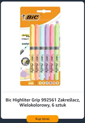 Zakreślacz Bic Highliter Grip 992561 wielokolorowy 6-pak promocja w Amazon