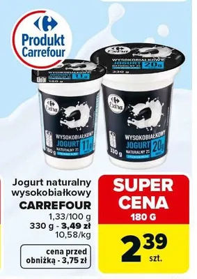Jogurt naturalny wysokobiałkowy promocja w Carrefour