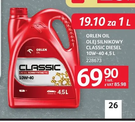 Olej silnikowy Classic Diesel 10W-40 Orlen Oil promocja w Selgros