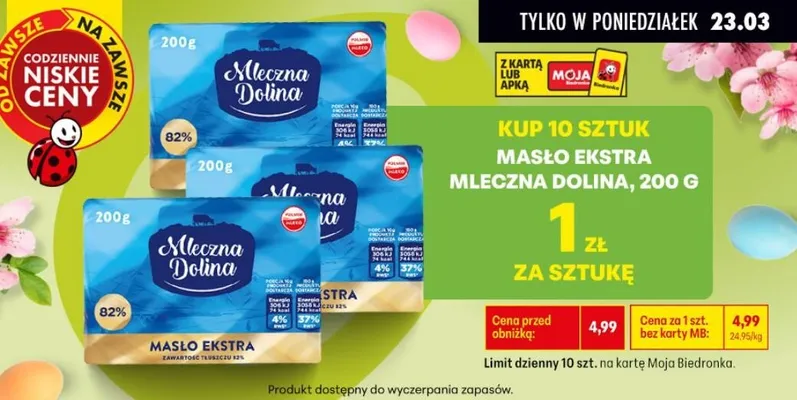 Masło ekstra (przy zakupie 10 szt.) promocja w Biedronka