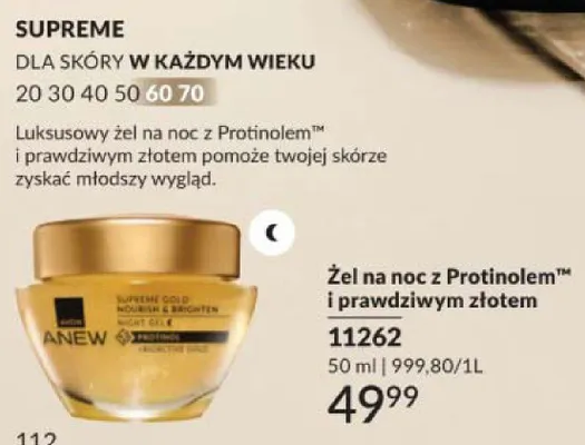 Żel na noc z Protinolem i prawdziwym złotem Avon Anew Supreme Gold Nourish & Brighten Night Gele promocja w AVON