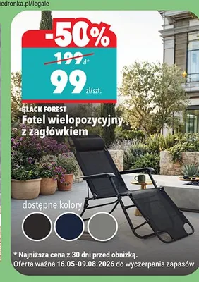 Fotel wielopozycyjny z zagłówkiem BLACK FOREST promocja w Biedronka