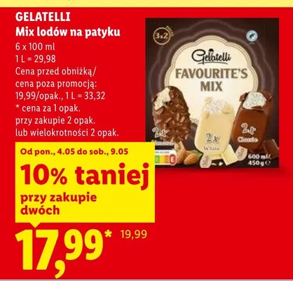 Lody Mix na patyku Gelatelli Favourite's Mix promocja w Lidl
