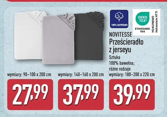 Prześcieradło z jerseyu Novitesse 180-200x220 cm promocja w Aldi
