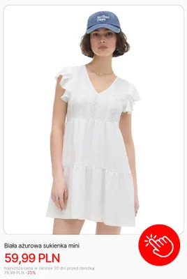 Sukienka mini biała ażurowa Cropp promocja w Cropp