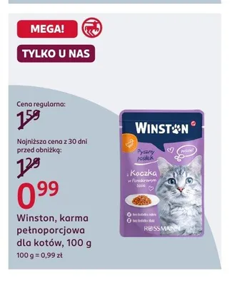 Karma pełnoporcjowa dla kotów Winston Pyszny posiłek z kaczką w pomidorowym sosie promocja w Rossmann