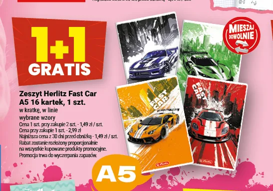Zeszyt Herlitz Fast Car A5 16 kartek promocja w Twój Market