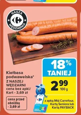 Kiełbasa podwawelska Z Naszej Wędzarni promocja w Carrefour