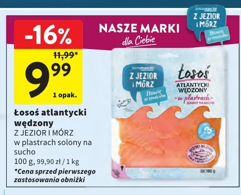 Łosoś atlantycki wędzony w plastrach solony na sucho Z Jezior i Mórz promocja w Intermarche