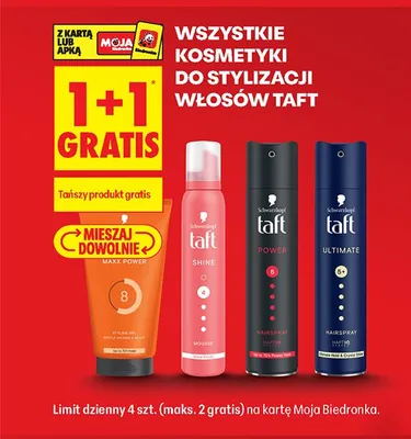 Kosmetyki do stylizacji włosów Taft promocja w Biedronka