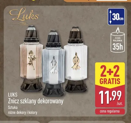 Znicz szklany dekorowany Luks promocja w Aldi