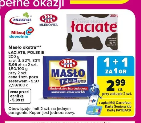 Masło ekstra Polskie Mlekovita promocja w Carrefour