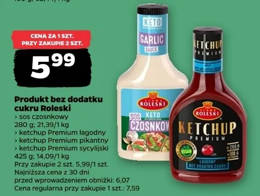 Produkt bez dodatku cukru Goleski ketchup promocja w Netto