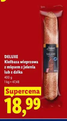 Kiełbasa wieprzowa z mięsem z dzika Deluxe promocja w Lidl