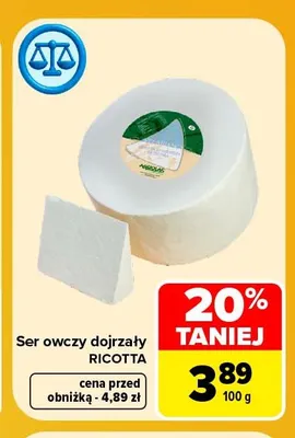 Ser owczy dojrzały Ricotta promocja w Carrefour Market