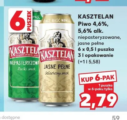 Piwo Kasztelan Niepasteryzowane 6-pak 500ml promocja w Kaufland