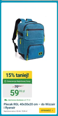 Plecak RGL 40x30x20 cm - do Wizzair i Ryanair promocja w ERLI