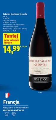 Wino Cabernet Sauvignon Grenache czerwone wytrawne promocja w Lidl