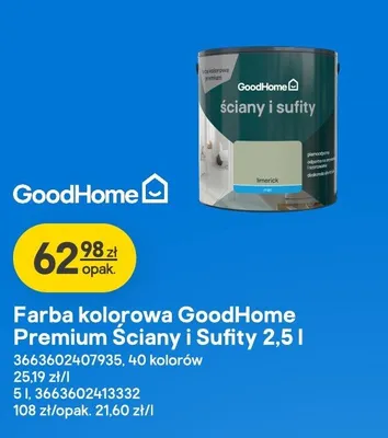 Farba kolorowa GoodHome Premium Ściany i Sufity promocja w Castorama