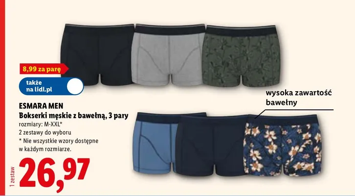 Bokserki męskie z bawełną 3-pak promocja w Lidl