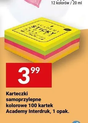 Karteczki samoprzylepne kolorowe 100 kartek Academy Interdruk promocja w Twój Market