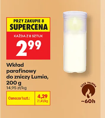 Wkład parafinowy do zniczy Lumia promocja w Biedronka