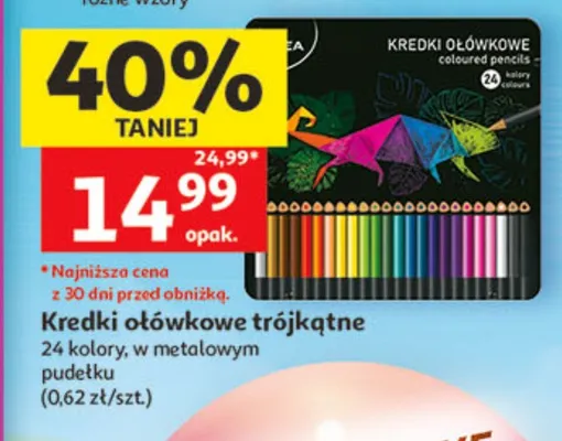 Kredki ołówkowe trójkątne 24 kolory w metalowym pudełku promocja w Auchan