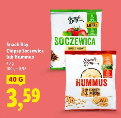Chipsy Snack Day Chipsy Soczewica lub Hummus promocja w Lidl