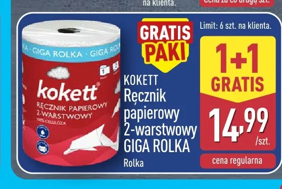 Ręcznik papierowy 2-warstwowy Giga Rolka Kokett promocja w Aldi