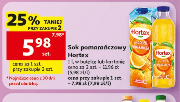 Sok pomarańczowy Hortex w kartonie promocja w Auchan