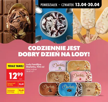 Lody familijne 900 ml, różne rodzaje promocja w Biedronka