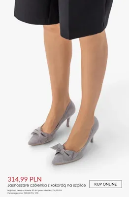 Czółenka jasnoszare z kokardą na szpilce promocja w Ryłko