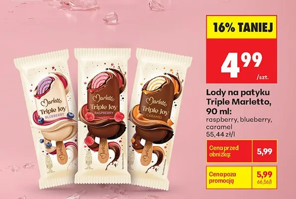 Lody na patyku Triple Marletto Triple Joy Blueberry promocja w Biedronka