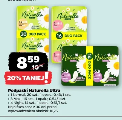 Podpaski Naturella Ultra Maxi promocja w Netto