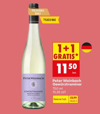 Wino Gewürztraminer Medium Sweet Rheinhessen 1+1 GRATIS promocja w Biedronka