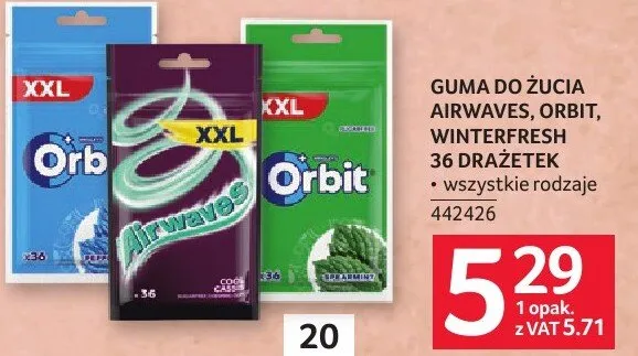 Guma do żucia Airwaves, Orbit, Winterfresh 36 drażetek wszystkie rodzaje promocja w Selgros