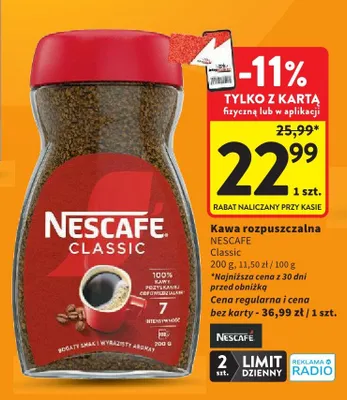 Kawa rozpuszczalna NESCAFE Classic promocja w Intermarche