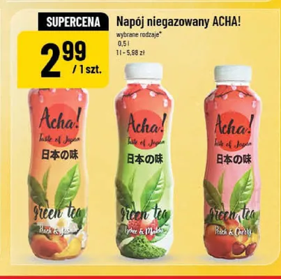 Napój niegazowany Acha! Green Tea Peach & Cherry promocja w POLOmarket
