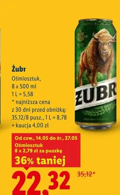 Piwo Żubr 8-pak 500ml promocja w Lidl